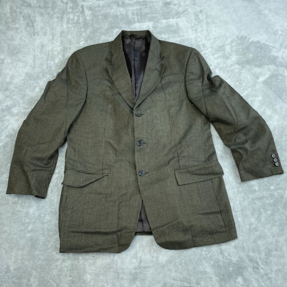 Tallia Uomo Mens 42R Brown Houndstooth Blazer Jacket Silk 2825